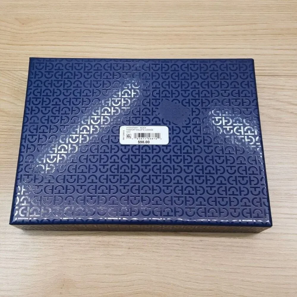 COLE HAAN Passport Wallet Set Black Leather Travel Luggage Tag Gift Box $98